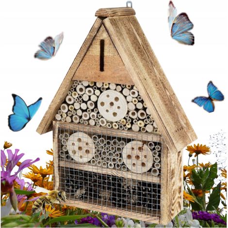 Grand hôtel à insectes suspendu, maison à abeilles, 3 compartiments, 38 x 14 x 52 cm (1/5)