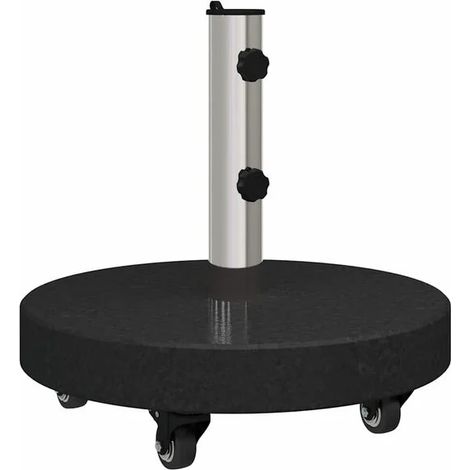 Pied de parasol rond, 30 kg, granit noir et acier inoxydable (1/5)