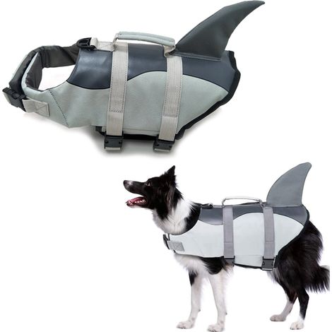 Meerjungfrauen-Schwimmweste für Hunde, reißfeste Hunde-Schwimmweste mit Rettungsgriff für kleine, mittlere und große Hunde, Haustiersicherheit (Grau, L)