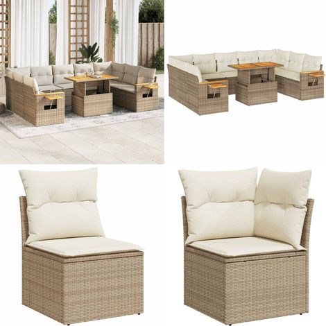 vidaXL Salon de jardin avec coussins 10pcs beige résine tressée acacia (1/5)
