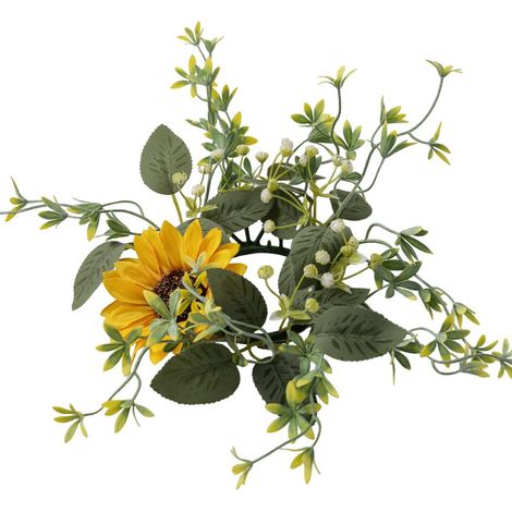 Corona de girasoles primaverales para vela, 25 cm, centro de mesa para decoración del hogar primavera/verano, vela no incluida. (1/5)