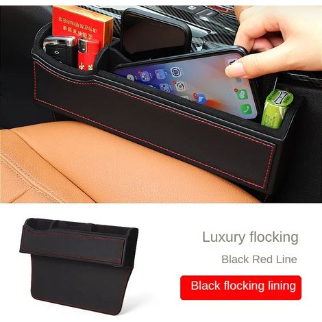 (1 pièce noire) Organisateur d'espace pour siège auto en cuir PU, boîte de rangement pour siège avant, porte-clés/porte-cigarette, boîte de rangement pour console centrale. (1/4)