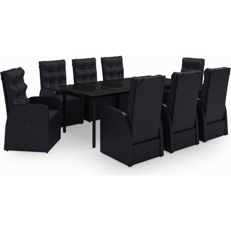 Maison Exclusive - 9-tlg. Garten-Essgruppe mit Kissen Schwarz