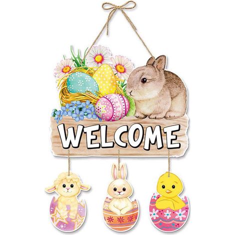 Suspension Porte Paques - Lapin Et Oeufs - Décoration Murale En Papier Pour Fête De Printemps - 1 Pièce (1/5)