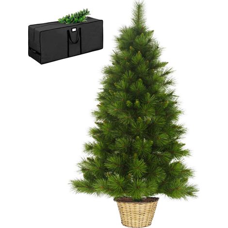 Albero di Natale da Parete Muro a Metà Effetto Realistico Richiudibile Apertura ad Ombrello Decorazioni Natalizie con Vaso in Rattan e Borsone BASKET A META' VERDE 120 CM (1/4)