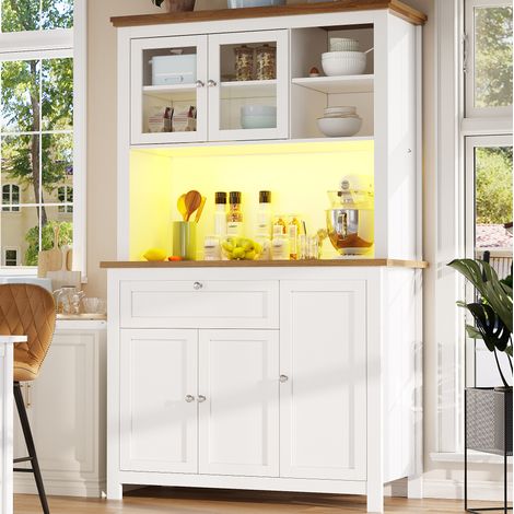 Armadietto da cucina 104x40x180 cm bianco in MDF con ripiani regolabili, ante in vetro e illuminazione LED (1/5)