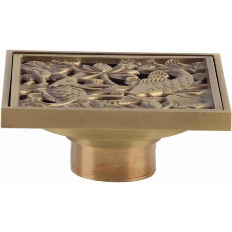 Beyamis Grille de siphon de sol de douche en laiton antique 10 cm, couvercle de crépine de siphon de salle de bain (4) (1/5)