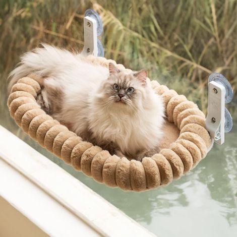 Elegant Hamac pour Chat Pliable - Hamac Chat Fenetre avec réversible et Lavable lit pour, lit de fenêtre Supporte jusqu'à 18kg (Marron, M) (1/5)