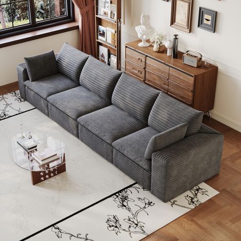 Canapé modulable 340 cm gris foncé en tissu avec rembourrage moelleux et design sans montage (1/5)