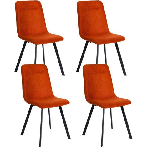 Lot de 4 chaises en microfibre avec dossier surpiqûres en losange orange pieds métal noir - ELYO (1/5)