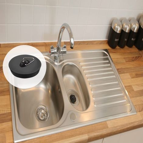 Bouchon de vidange pour baignoire, bouchon pour évier de service, bouchon d'étanchéité pour évier de cuisine, cache-bonde pour évier de buanderie ou de balcon — bouchon de baignoire noir avec anneau t (1/4)