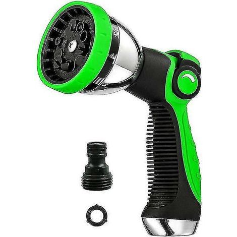 Pistolet d'arrosage avec 10 jets différents, en métal résistant, commande marche/arrêt par le pouce. (1/5)