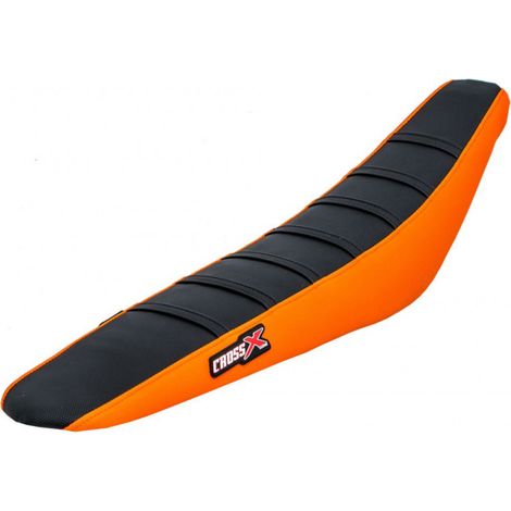 HOUSSE DE SELLE compatible avec les motos des marques KTM SXF 250-450 - SX 125-150-250 - TOP BLACK- SIDE ORANGE-STRIPES BLACK