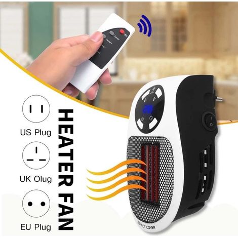 Radiateur Céramique 500W sur Prise avec Télécommande LED Minuterie, Noir Lot de 1 (1/5)