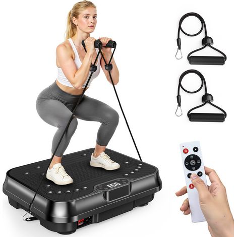 Plateforme Vibrante - 250 niveaux de vibration - 9 programmes d'exercices - Ecran LED - avec télécommande - avec cordes de tension - Max 150kg - Noir (1/5)
