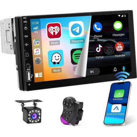 Autoradio 1 din avec écran Tactile 7 Pouces, Radio Bluetooth 1 din avec sans Fil Carplay Android Auto Mirror Link SWC Radio USB/TF/AUX Caméra de Recul + MIC (1/5)