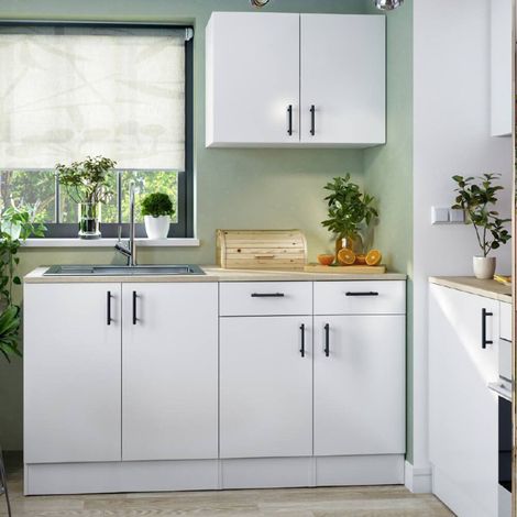 Dmora - Cucina completa Velvenia, Composizione cucina moderna, Set cucina componibile, Soluzione cucina funzionale, Bianco e Rovere