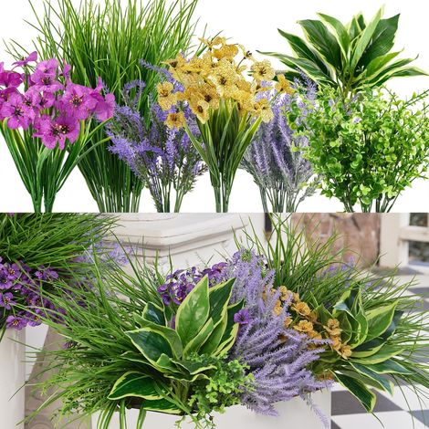 25 Pcs Plante Artificielle Exterieur, Arbuste Artificiel Exterieur, Fausse Lavande Fleurs, Plantes Résistantes À UV, pour Intérieur Et Extérieur, Jardin, Balcon, Deco Printemps (1/5)