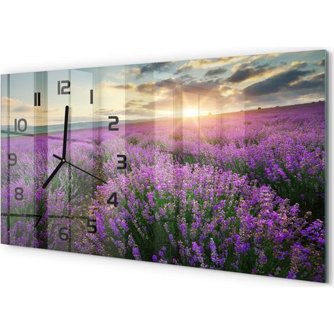 Grande Horloge Murale 60x30 cm Design Panoramique Verre Silencieux pour Salon Champ de lavande (1/5)