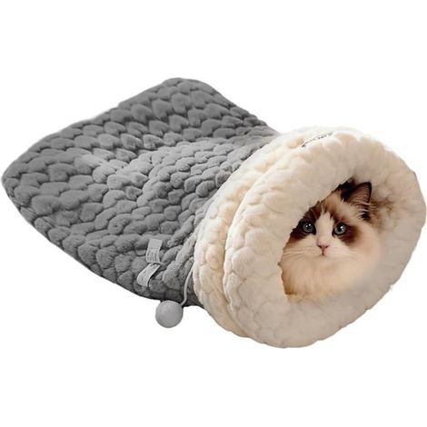 Plush Pet Sleeping Bag  Cozy Enclosed Bed for Rabbits, Small Animals, and Dogs - Large Gray Basket