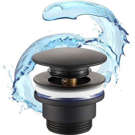 Tapón de desagüe universal AIDUCHO para fregadero - Válvula Click Clack - Negro mate - Compatible con desagües de rebosadero y antirretorno - Ideal para baños y lavaderos (1/5)