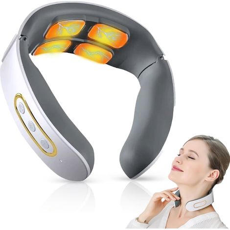 Masseur Cervical de Massage Nuque Chauffant, Masseur de Cou Impulsions Électromagnétiques, Relaxation du Cou pour le Soulagement de la Douleur Masseur Cou avec 6 Modes 9 Intensités