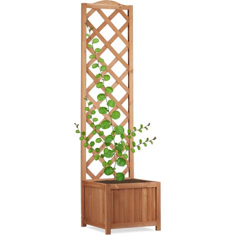 Relaxdays – Jardinière avec treillis en bois de sapin – Bac à fleurs 150 cm – Résistant aux intempéries – Pour plantes grimpantes et décoration de jardin