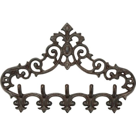 Garderobenhaken aus Gusseisen im Landhausstil mit 5 Haken - praktischer Aufbewahrungsorganizer/Wandhakenleiste aus Eisen - schönes Muster, charmante Wanddekoration, zum Aufhängen von Schlüsseln, Kleid