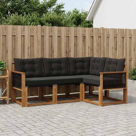 vidaXL Conjunto de sofás de exterior 4 uds. Natural y negro (1/5)