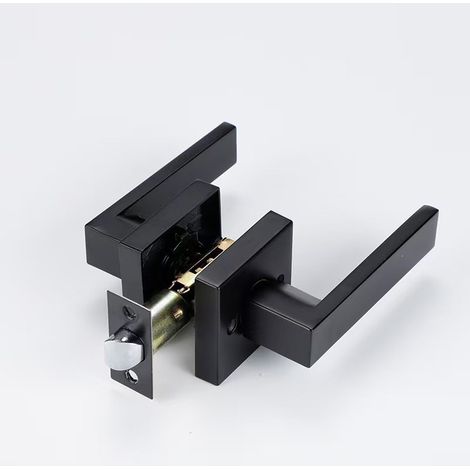 Manija de puerta interior negra, resistente, cerradura de manija de puerta sin llave, adecuada para dormitorio y baño, estilo moderno