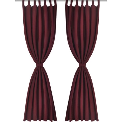 Juego de 2 cortinas de microsatén burdeos con trabillas 140 x 175 cm decoración de ventana 4002019