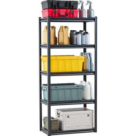 VEVOR Scaffale Portaoggetti,Scaffale Portaoggetti a 5 Livelli, Ripiani in Metallo Regolabili, Scafandro per Cucina, Magazzino, Seminterrato, Scaffalatura Nero 907 kg, 457,2 x 812,8 x 1828 mm (1/5)
