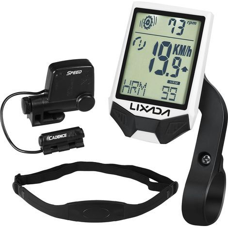 Compteur de vélo sans fil avec capteur de fréquence cardiaque, multifonctionnel, étanche, écran rétroéclairé blanc (1/5)