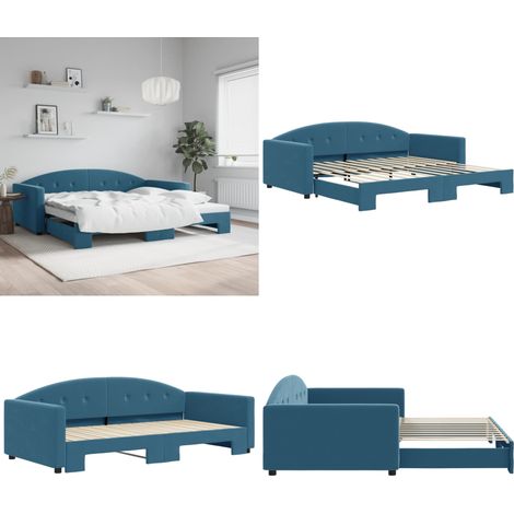 Tagesbett Ausziehbar Blau 100x200 cm Samt - Schlafsofa - Sofa-Bett