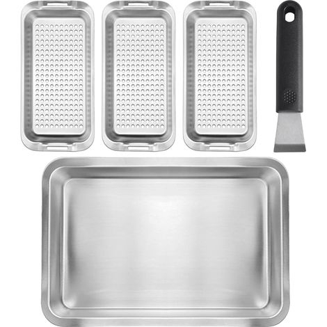 Panier Grille Barbecue Set 5 Pièces, 3 Paniers de Grillades en Acier Inoxydable avec Plateau Service et Poignée Universelle, BBQ pour Poisson Légumes Viande, Accessoires - (1/5)