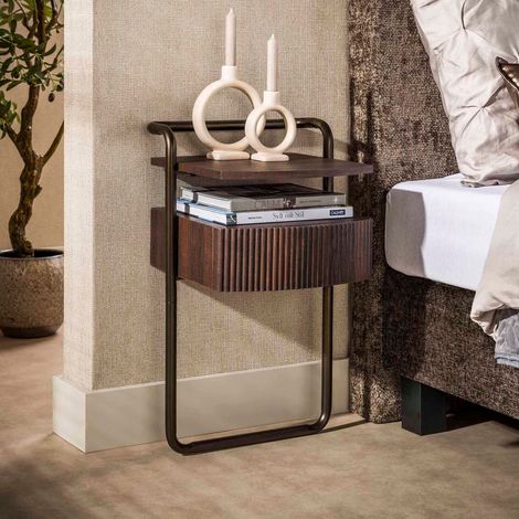 Chevet 1 tiroir 1 niche 39x35x66 cm effet bois et bronze - DENMB (1/5)