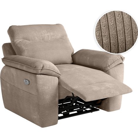 Fauteuil de relaxation électrique ROSS en velours côtelé - Taupe (1/5)