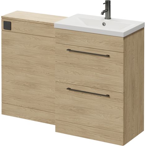 Napoli 390 Cento Light Oak 1200mm 2 Drawer Vanity Unit Toilet Suite with Glide Basin - 1200mm - Gunmetal Grey 320mm HandleWithout Kingston Toilet Pan