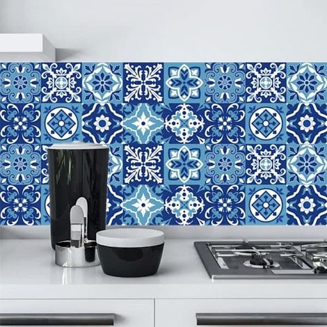 Lot de 24 stickers muraux violets imitation carreaux marocains, stickers roses pour carrelage mural cuisine et salle de bain, autocollants (15 cm x 15 cm) violets (1/5)