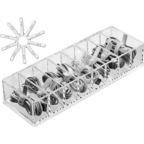 Scatola portaoggetti trasparente per cavi USB, caricabatterie e accessori da ufficio – plastica rigida, 14 × 9 × 6 cm, confezione da 1