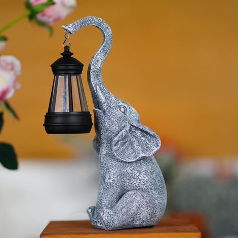 Statue Éléphant avec Lampe Solaire Décoration Jardin Extérieur Gris Statue de éléphant en résine étanche avec lumière solaire, Décoration jardin balcon salon, Cadeau pour femme homme maman (1/5)