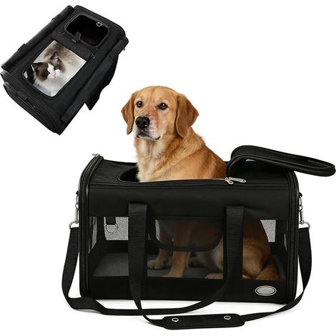 Sac de Transport pour Chat,Sac Transport Chien,Caisse de Transporteur Chat avec Bandoulière Réglable pour Chats et Chiots,46×30×30 cm,Sac Animaux Domestiques (1/5)
