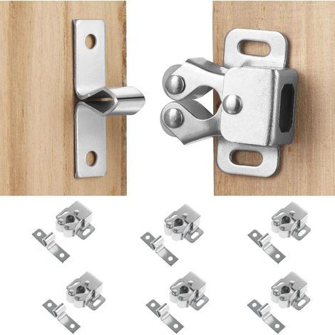 Lot de 6 loqueteaux à double rouleau pour portes de placard et d’armoire, vis incluses – Argenté