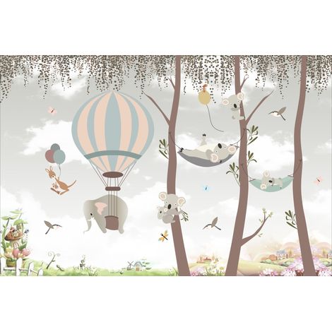 Fotomural infantil de animales en globos sobre el bosque con koalas DWK243 200x135 (1/5)