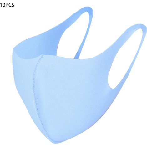 Lot de 10 masques buccaux réutilisables, anti-poussière, protecteurs solaires et respirants, bleu ciel (1/5)