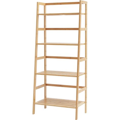 Étagère échelle en bambou à 4 niveaux, bibliothèque ouverte trapézoïdale, présentoir de rangement, support pour plantes et fleurs autoportant, idéale pour la salle de bain, la chambre, le bureau ou la (1/5)