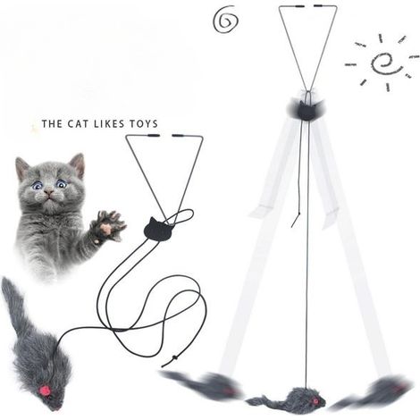 1 jouet interactif pour chats, avec plume et bruissement, corde élastique réglable, stimulant physique et mental, pour chatons et chats d'intérieur (1/4)