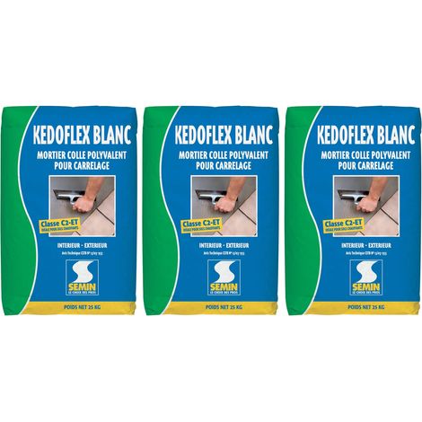 Mortier Colle Polyvalent pour Carrelage Kedoflex Blanc Semin, Intérieur/Extérieur, sac de 25 kg, lot de 3 (1/5)