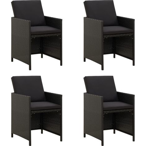 vidaXL Garden Chairs with Cushions 4 pcs Poly Rattan Black