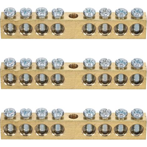 3 Pcs Barre De Terre À Bornes, 8 Positions Barre De Terre À Bornes En Laiton À Vis, Bloc De Barrière En Laiton À Vis M5 76x8x12mm Pour Dispositifs Électriques (1/5)
